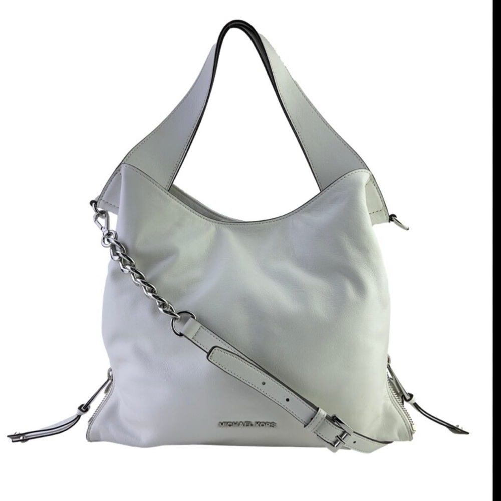 Michael Kors Devon Large Leather Hobo Handy Shoulder Bag Tote Gray  Medium Size‎